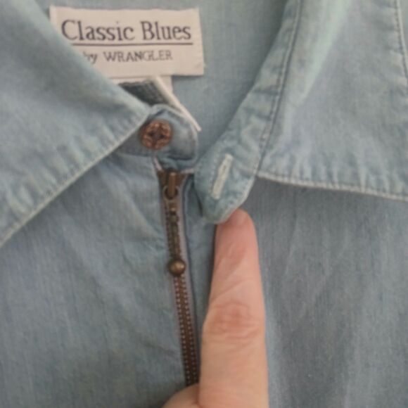 Classic Blues by Wrangler 100% Cotton Top Women's Large Blue Denim Zip Up - Picture 10 of 14